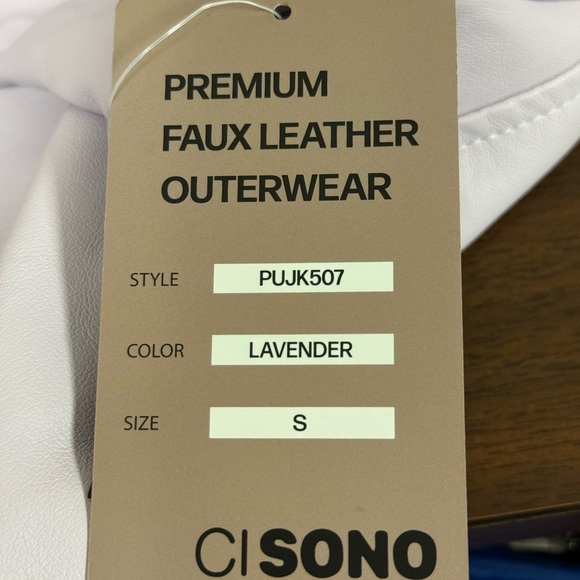 NWT Ci Sono by Cavallini Lavender Faux Leather Moto Jacket – Size Small - Picture 6 of 8